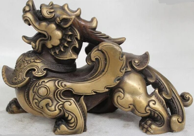 

0 6"Chinese Fengshui Purple Bronze Foo Dogs Kylin Beast Unicorn Statue sculpture