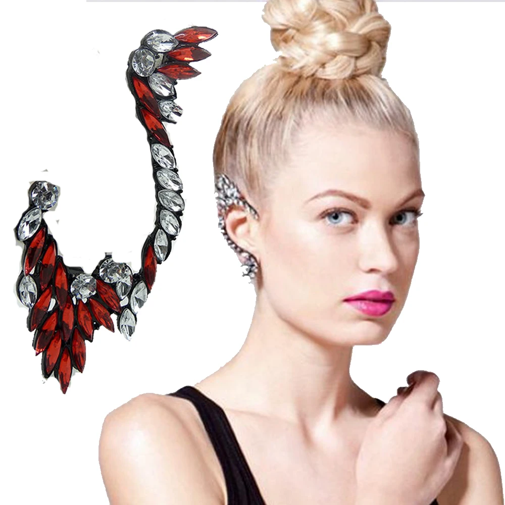 

SexeMara 2019 New Fashion 1pc Elegant Vintage Punk Gothic Crystal Rhinestone Red Ear Cuff Wrap Clip Earrings for Women Girl Gift