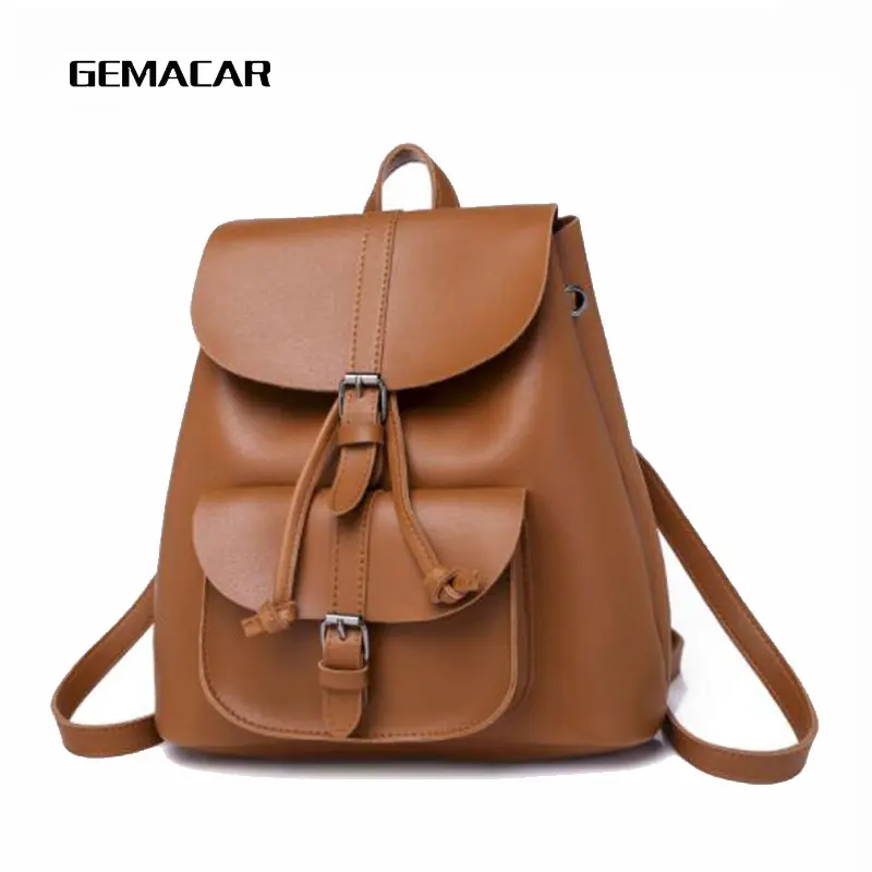 

Simple Female Backpack PU Leather High Quality Women Solid Color Backpack Multi-pocket Vacation Waterproof Easy To Clean Safe
