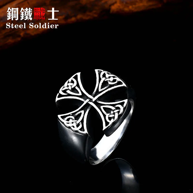 

Steel soldier cross viking geometric stainless steel men ring fashion Nordise personality jewelry