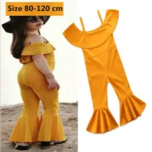 Милый желтый комбинезон на подтяжках с оборками для девочек; коллекция года; сезон весна; Модный повседневный комбинезон без рукавов для маленьких девочек