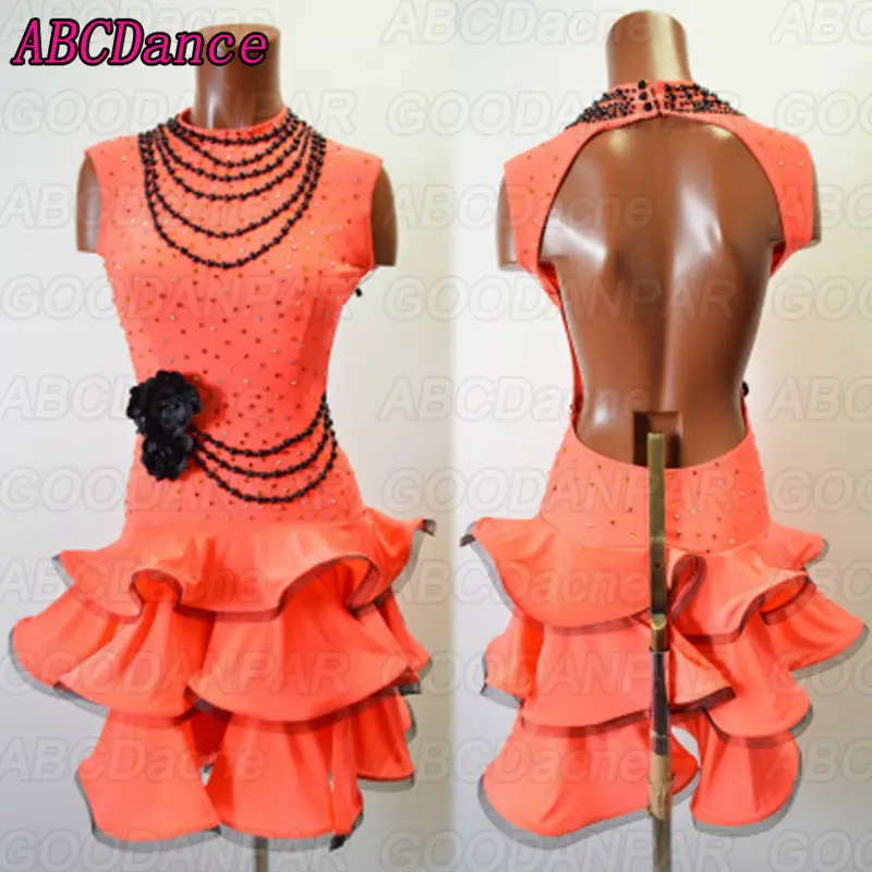 

latin dance dress women Sexy backless latin dance dress Sleeveless lotus leaf ballroom dance dress tango Rumba Cha Cha dress
