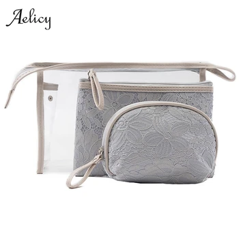 

Aelicy 3pcs/Set Travel Bride Lace Cosmetic Bag PVC Women Zipper Clear Makeup Bags Beauty Case Make Up Organizer Storage Bag