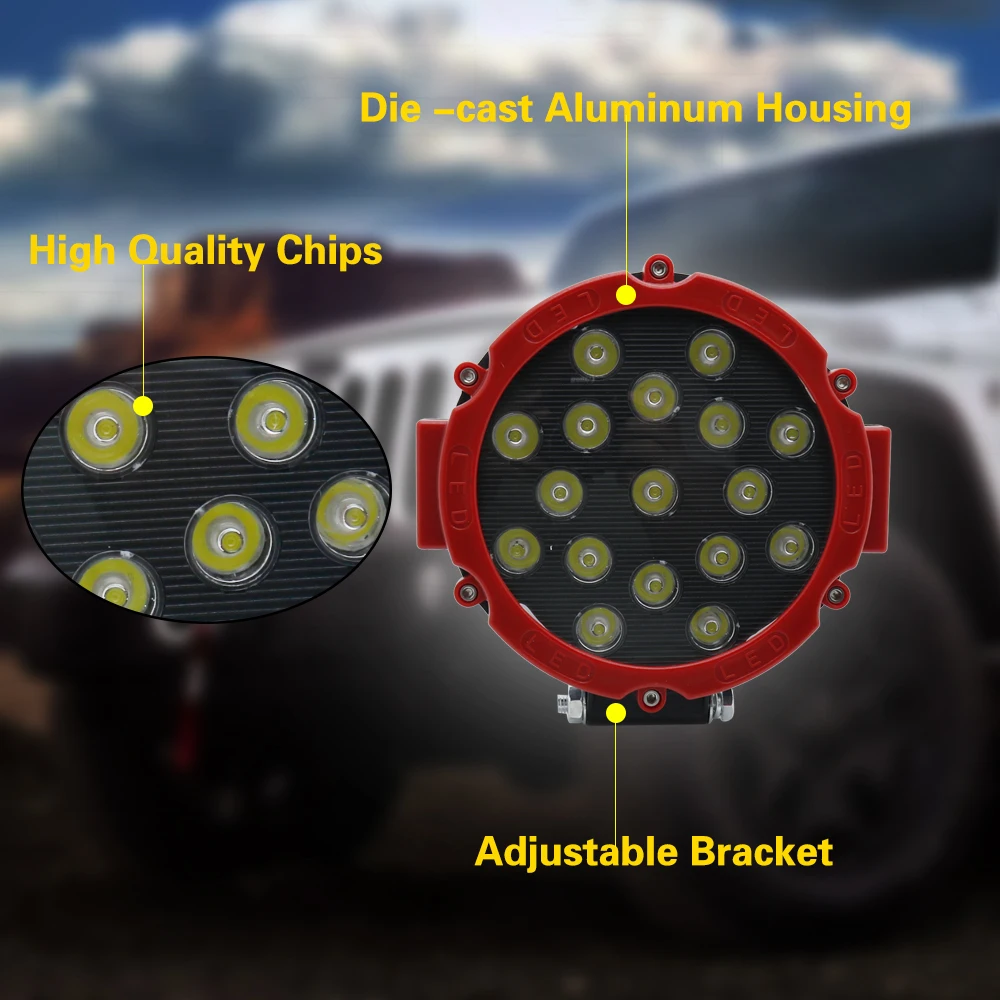 6.3 Inch 51W LED Work Light Spotlight 12V 24V Round LED Offroad Light Lamp Worklight for Off road Car Truck Hot Work Light (3)