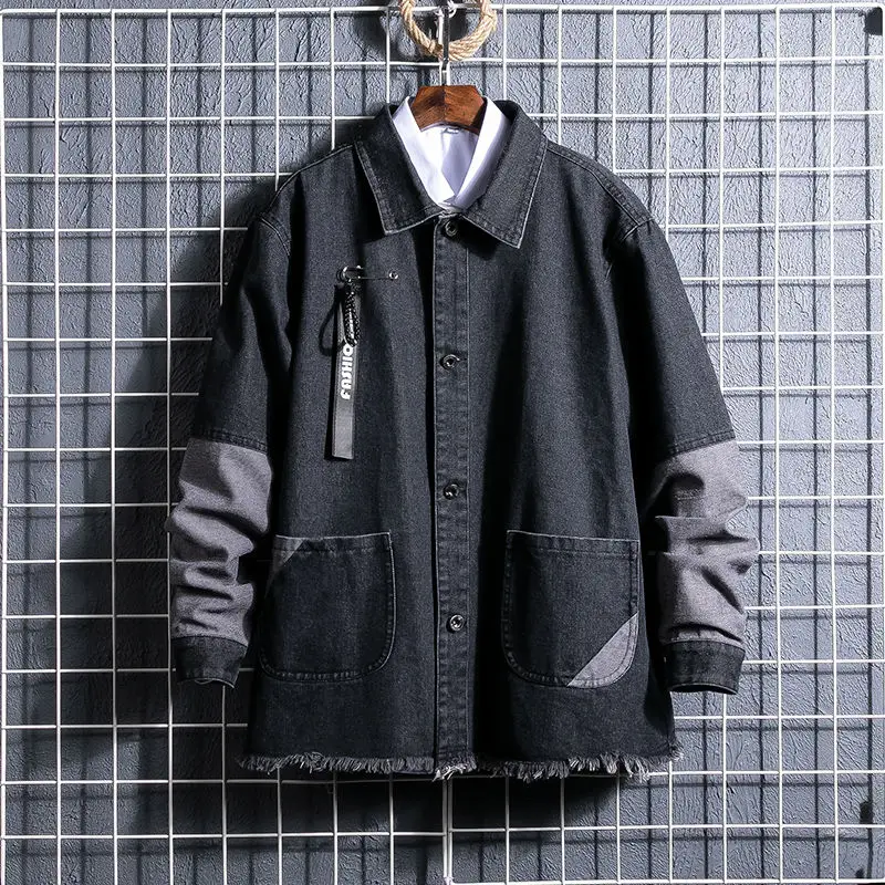 

Streetwear Fashion Denim Jacket Men Pocket Work Jeans Coat Spring Baseball Tops Autumn Harajuku Clothes