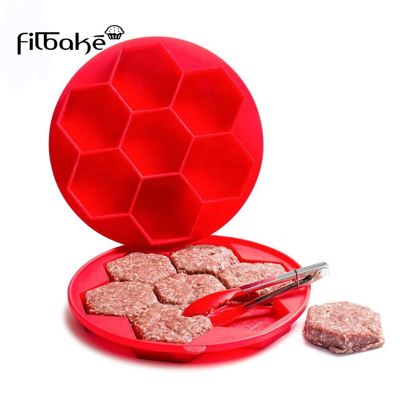 

FILBAKE 7-piece 6-sided hamburger patty brand new and high quanlity red color kitchen accessories meat tools silicone molds
