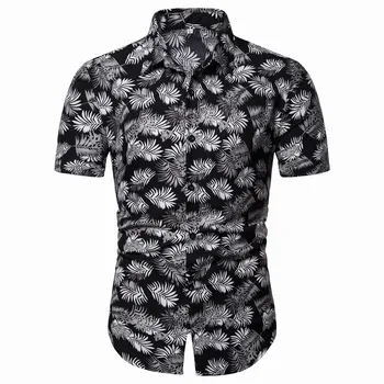 

2019 Summer New Simple Versatile Casual Fashion Personality Print Square Collar Row Button Short Sleeve Flower Shirt