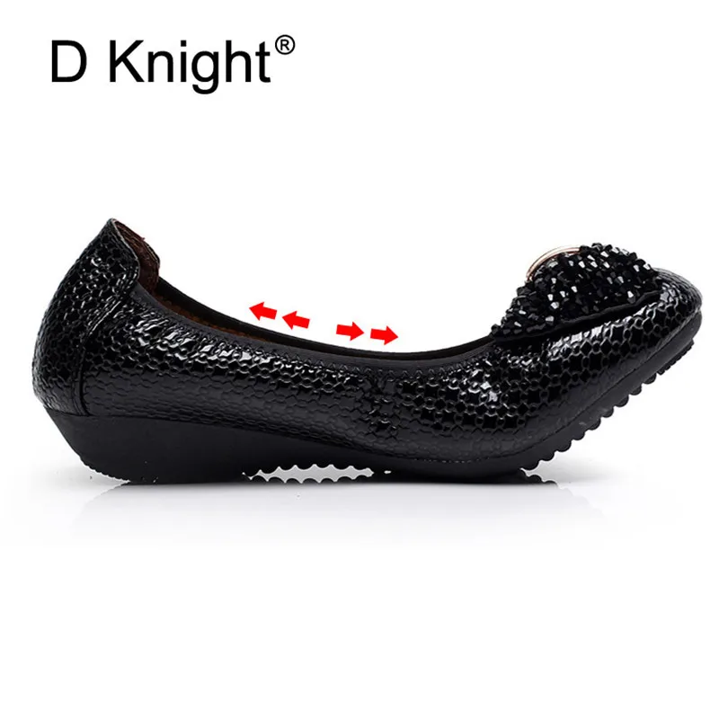 2018 Wedges Women's Shoes Crystal Patent Leather Soft Women Pumps String Beads Bow Slip On Casual Black Blue Shoes Large Size 42 (2)