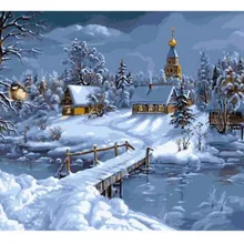 Красивый дом в снегу напечатаны DIY цифровая картина маслом по номерам ручная роспись маслом 40x50 см без рамки