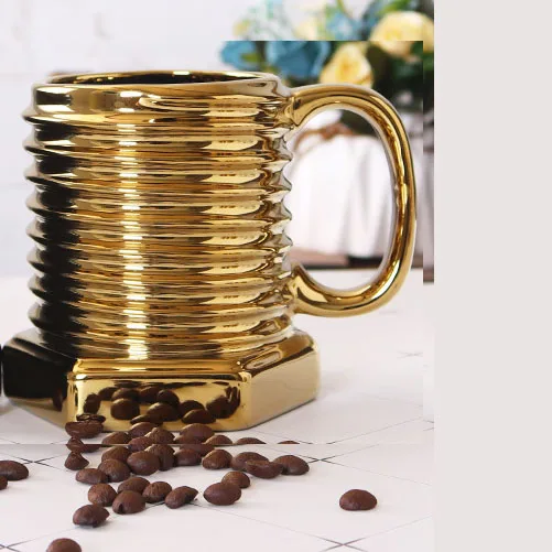 golden Tiaking 10 oz винт узор керамическая чашка 300 мл оригинальная кружка для кофе кружка для молока на завтрак Персонализированная отвертка кружка для чая подарок - Цвет: golden