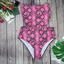 Цельнокроеное платье бюстгальтер без косточек для женщин купальный костюм, пикантный купальник с принтом бразильские с открытыми плечами Фирменная крест под змеиную кожу с завышенной талией белого цвета