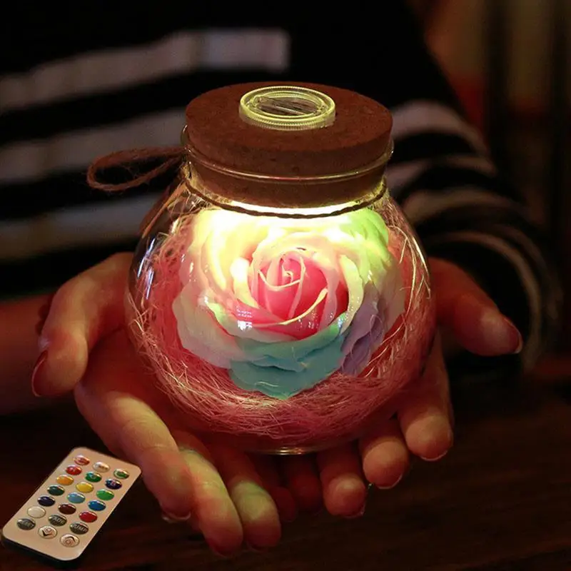 

Rose Wish Bottle Handmade Eternal Never Withered Flower With Remote Control 7 Color LED Light Bottle Gift Birthday Wedding Decor