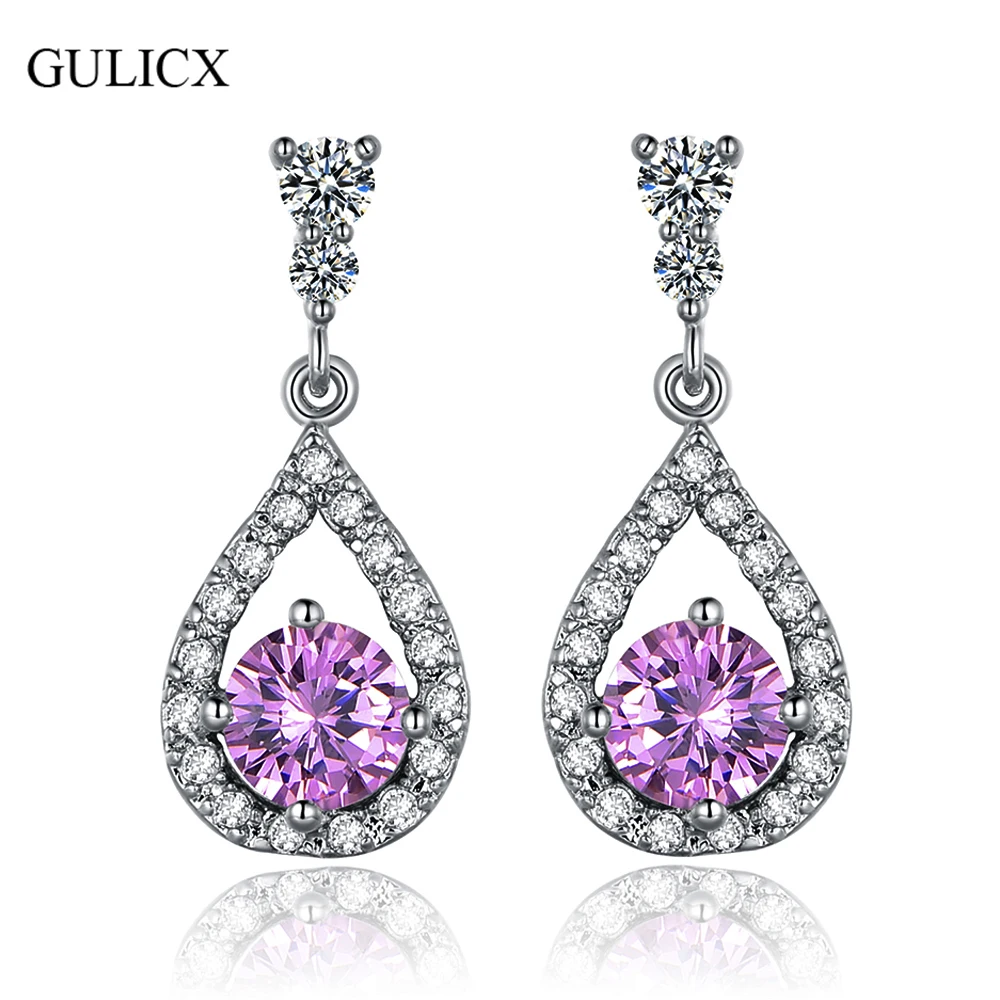 

GULICX New Teardrop White Gold-color Dangling Earring for Women Black Crystal Zirconia CZ Drop Dangle Wedding Jewelry E034
