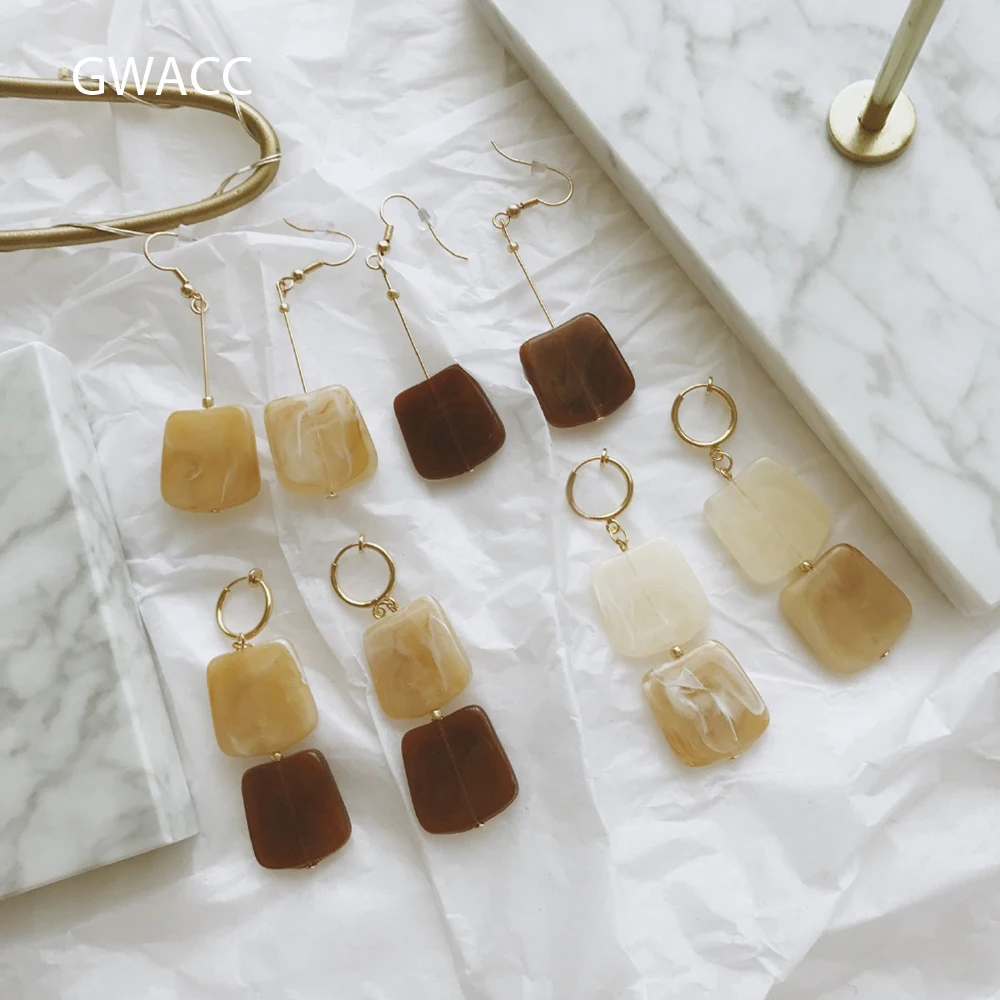 

GWACC New Fashion Geometric Square Acrylic Drop Earrings Brincos Oorbellen Connection Pendants Drop Earrings For Women Jewelry