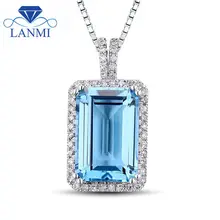 Niesamowite Emerald Cut 8x12mm niebieski Topaz w 14Kt białe złoto czystość uroda naszyjnik piękny kamień biżuteria dla dziewczyny GF0001