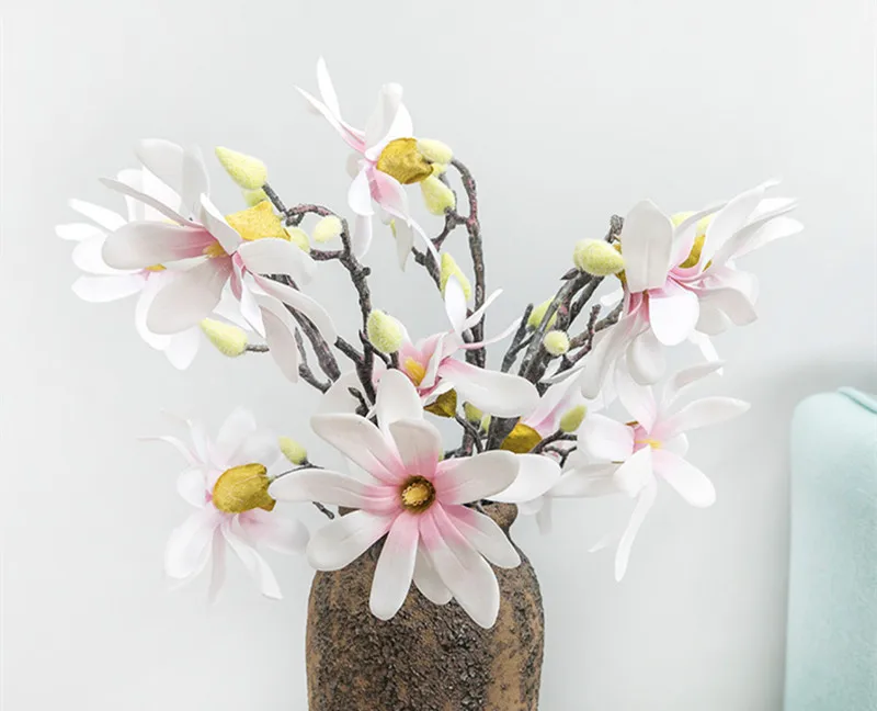 Flone 2 Heads Artificial European Magnolia Simulation Mini Small Orchid Flower Silk Flower Wedding Home Party Decor Floral (2)
