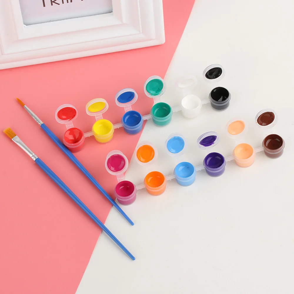 

Random Color!!!Creative 12 Colors With 2 Paint Blue Brushes Per Set Acrylic Paints For Oil Painting Nail Art Clothes Art Digital