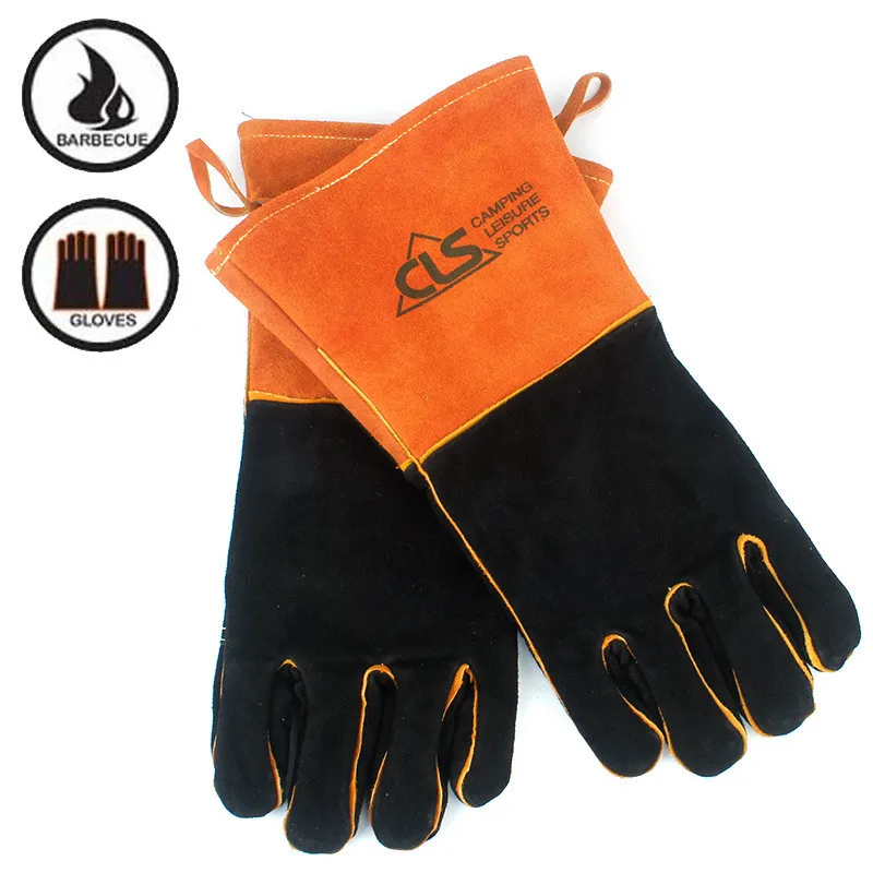 

BBQ Gloves Camping Fire Barbecue Leather High Temperature Protective Gloves For Camping Picnic Barbecue Equipment