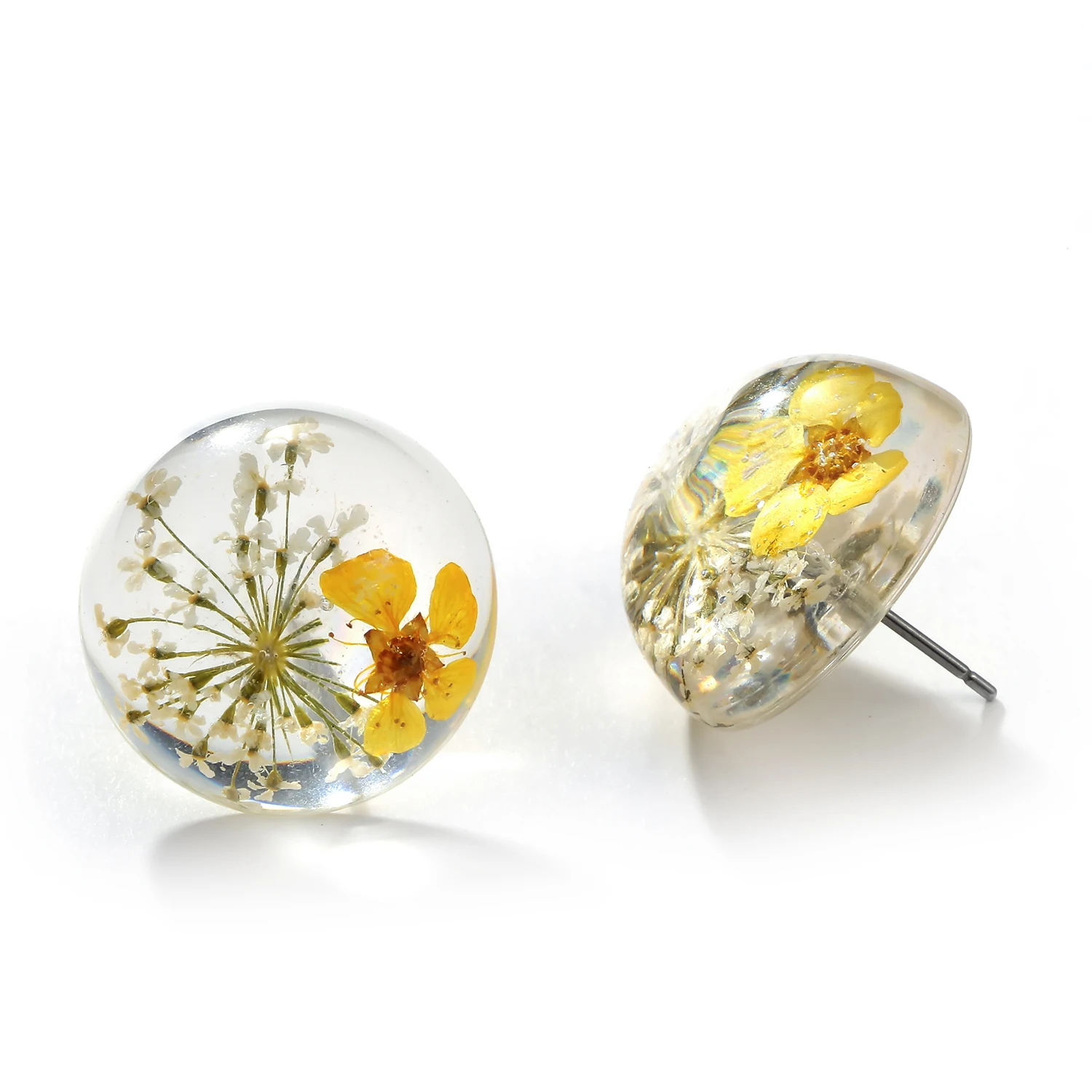 

New Bohemia Fashion Dried Flower Glass Hemisphere Time Transparent Gem Square Earrings Earrings for Women Cute Earrings Modern