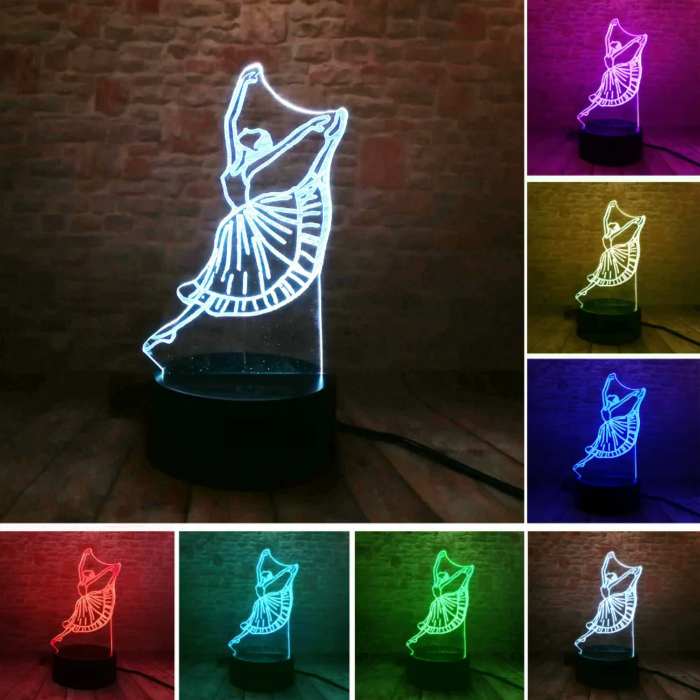 Luminaria балетный 3D ночник для девочек красивый танец 7 цветов светодиодный