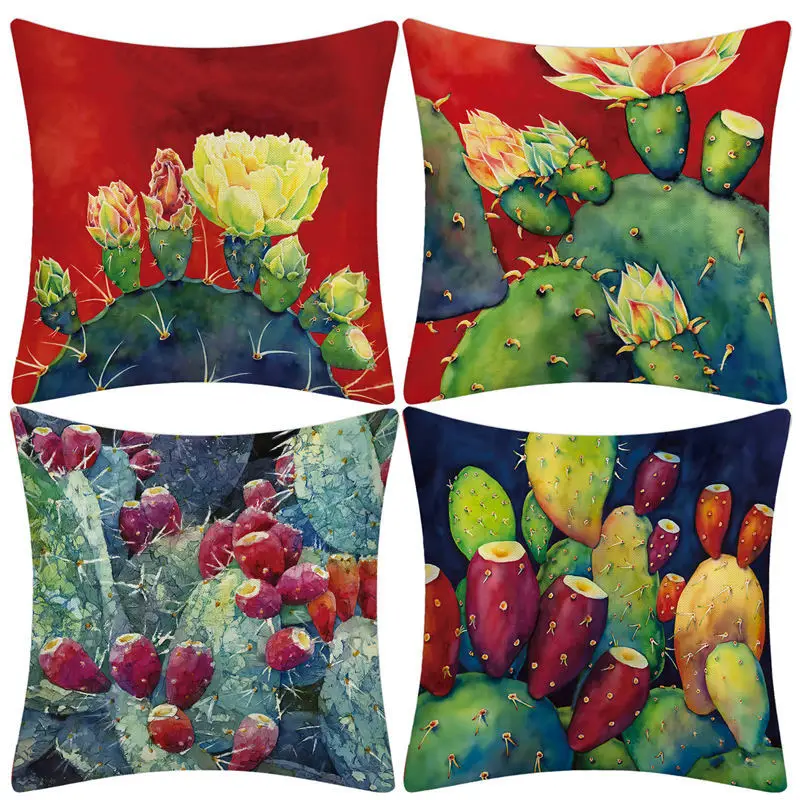 

Tropical Succulent Plants Cactus Flower Printing Throw Pillows Cushion Cover for Couch Car Sofa Backyard Kitchen Home Room Decor