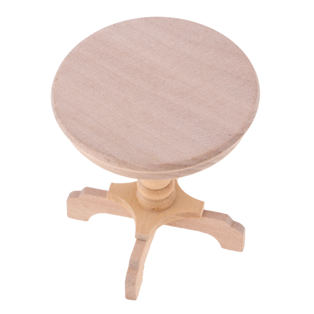 

DIY Unpainted Wooden Round Tea Coffee Table Desk for 1/12 Dollhouse Furniture