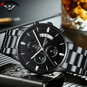 Image 1 - NIBOSI Relogio Masculino A Prova D  gua Grande Watches Men Luxury Brand Full Steel Quartz Watches Men Leather Chronograph Watch
