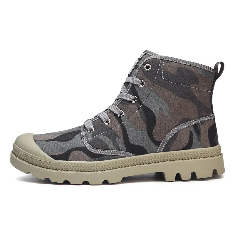Большой Размеры Мужская обувь модные осень-зима Мужские зимние сапоги холщовая обувь для мужчин новые высокие мужские ботинки для скалолазания кроссовки - Цвет: camouflage grey