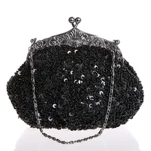 Черная китайская женская вышито бисером с блестками нарядная вечерняя сумочка сумка с плечевой цепочкой Сумочка для макияжа 03162-B