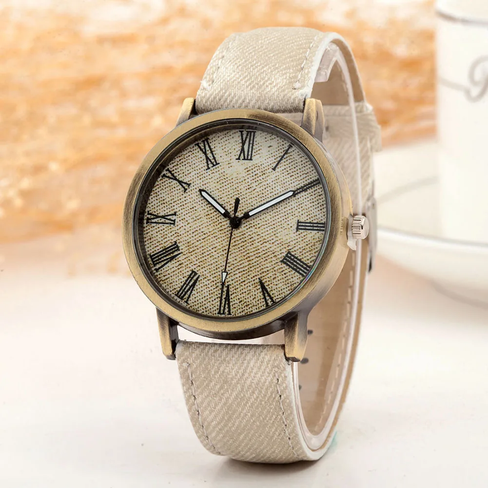 

Lovers' Watches Rome Digital Retro Clock Case Scale Denim Cow Leather Strap Wristwatch Men Women Casual Quartz Watch TT@88
