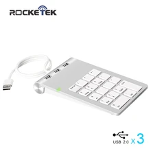 Rocketek USB цифровая клавиатура 18 клавиш с тремя USB 2,0 концентраторами для мини цифровой клавиатуры ультра тонкий номер Pad PC