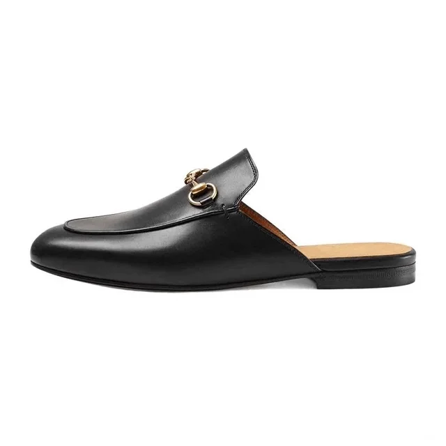 [Highest quality] Fashion Casual Shoes Women 's Classic Leather Muller Shoes Wear All-match Flat Shoes Slippers Lazy Half Tide