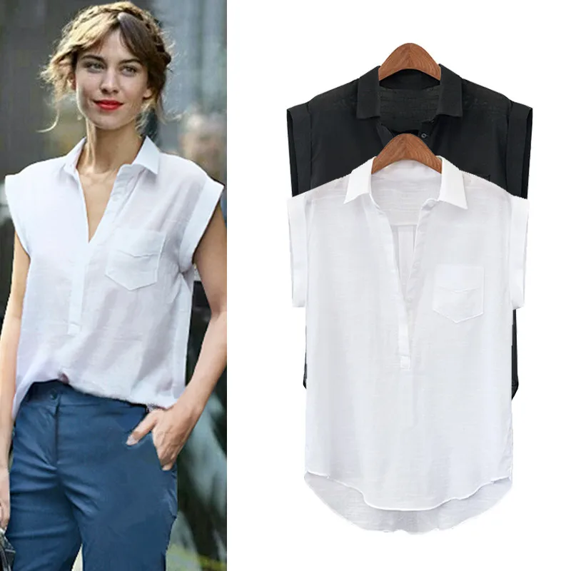 

Mr.nut summer new cotton and linen shirt women loose fashion casual falling shoulders V-neck short-sleeved shirt
