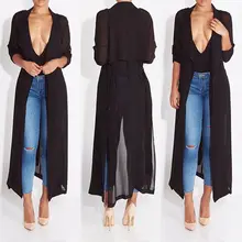 Модный повседневный женский длинный Тренч, 3 цвета, пояс с поясом, шифоновый однотонный тонкий Тренч до щиколотки