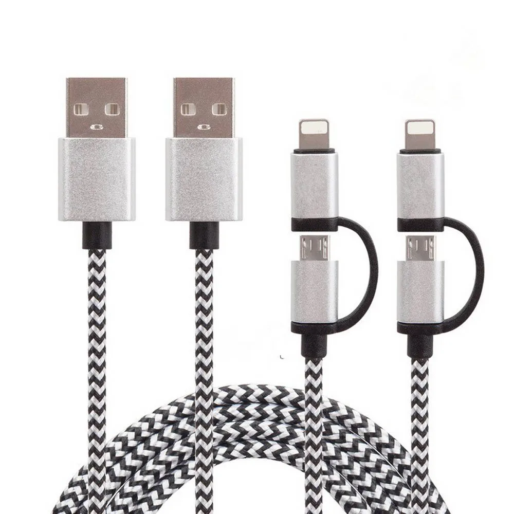 2 in 1 Super Fast 2.4A Micro Usb Cable For Android & For iPhone 5 iPhone 6 6s Samsung Data Charging Charger Nylon Cord Cable