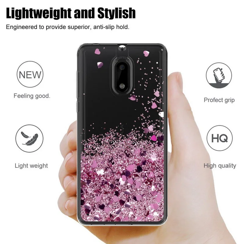 YISHANGOU Case For Nokia 3 5 6 6.1 Lovely Hearts Stars Liquid Quicksand Glitter Cases For Nokia 6 8 7 Plus Soft Clear Cover