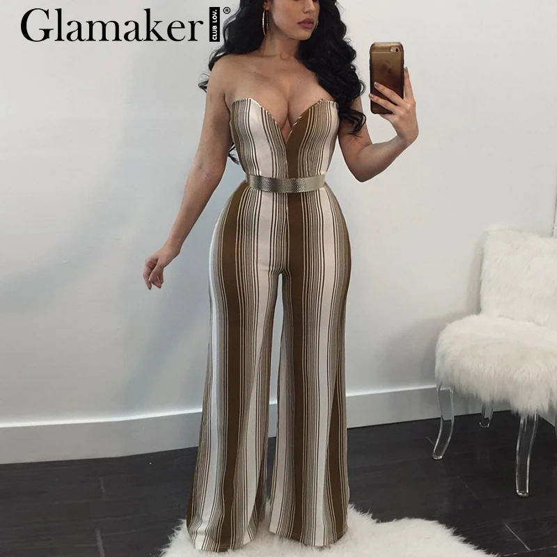 Женский комбинезон с v образным вырезом Glamaker летний элегантный Облегающий в