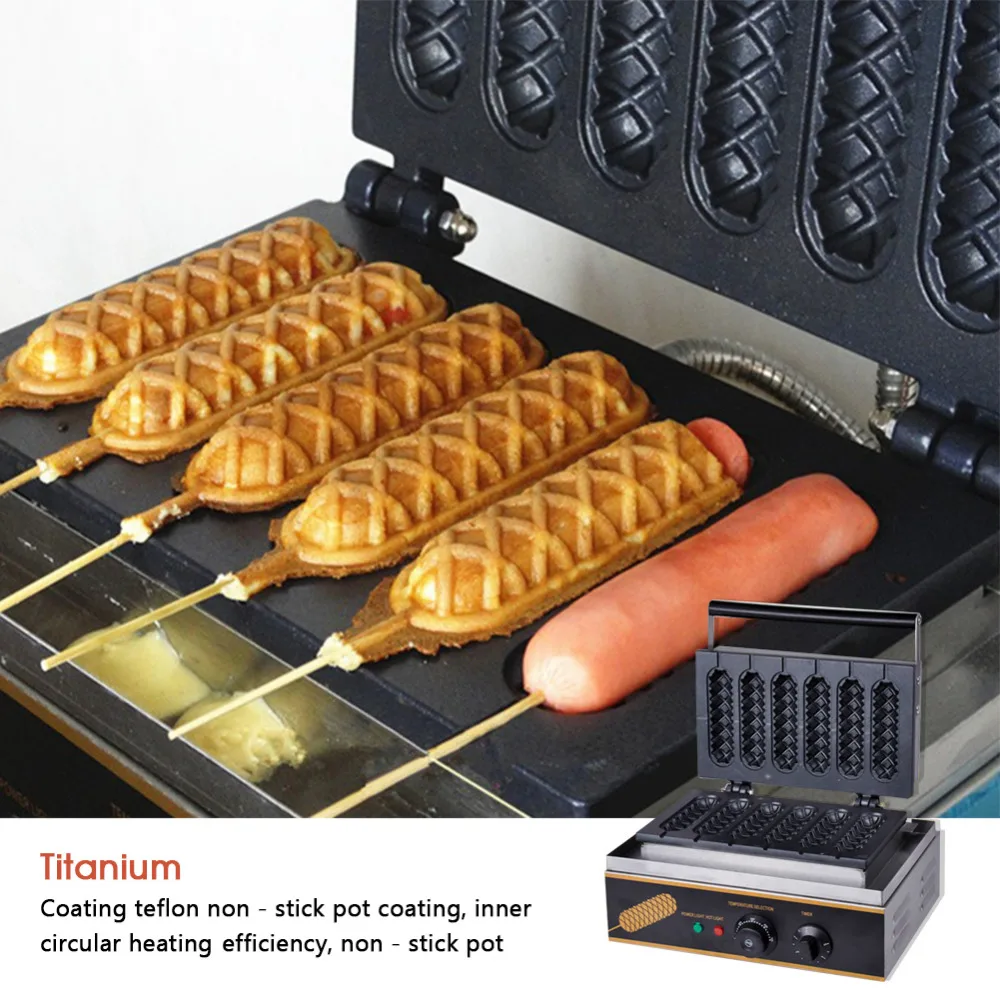 Electric Muffin Waffle Hot Dog Machine Commercial Non stick 6 Stick