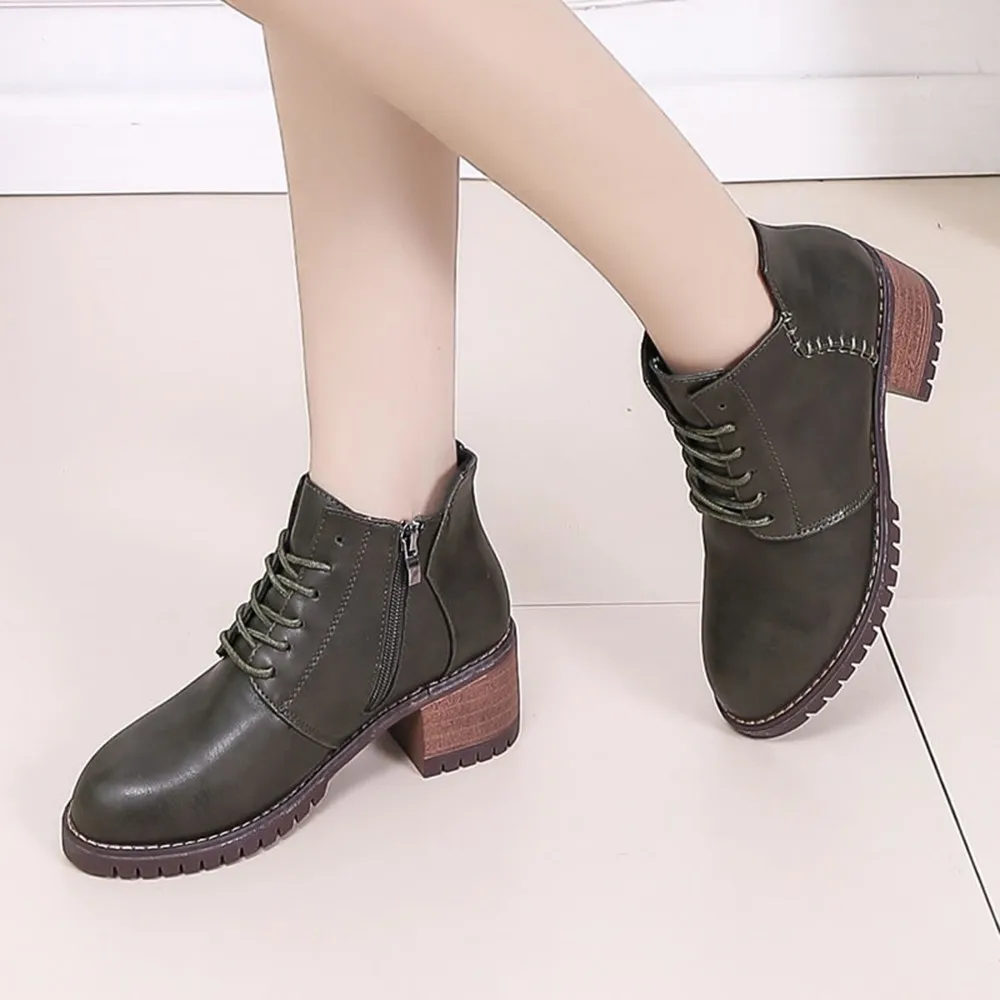 

YOUYEDIAN Women Boots 2018 Ankle Boots For Women Cross Tie Autumn Female Casual Shoes High Heel Boots Botines Mujer