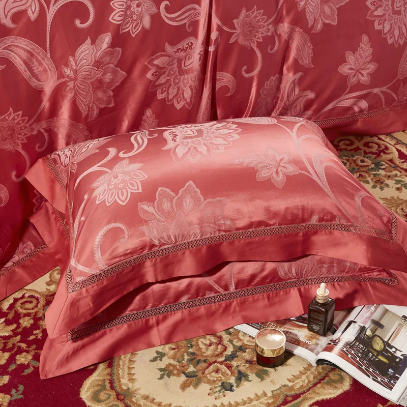 HS الاسراف المحكمة الأوروبية نمط 6 قطع الفراش مجموعات التوت الحرير الملك حجم طاقم غرفة نوم غطاء لحاف غطاء سرير غطاء الوسادة