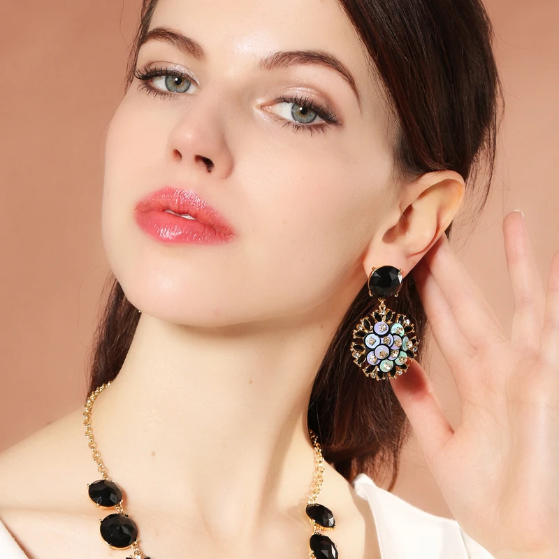 Buy Blue Acrylic Crystal Chunky Flower Earrings 2018