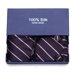 Подарочная коробка Для мужчин Галстук Шелковый комплект галстуков 100% шелк тканый галстук, жаккардовый платки набор запонок Галстуки для