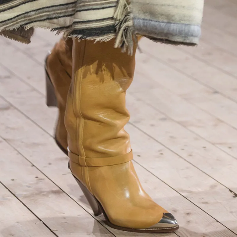 Mcacchi/; шикарные кожаные ботильоны; женские ботинки на высоком каблуке с металлическими заклепками и кисточками; Модные женские ковбойские ботинки