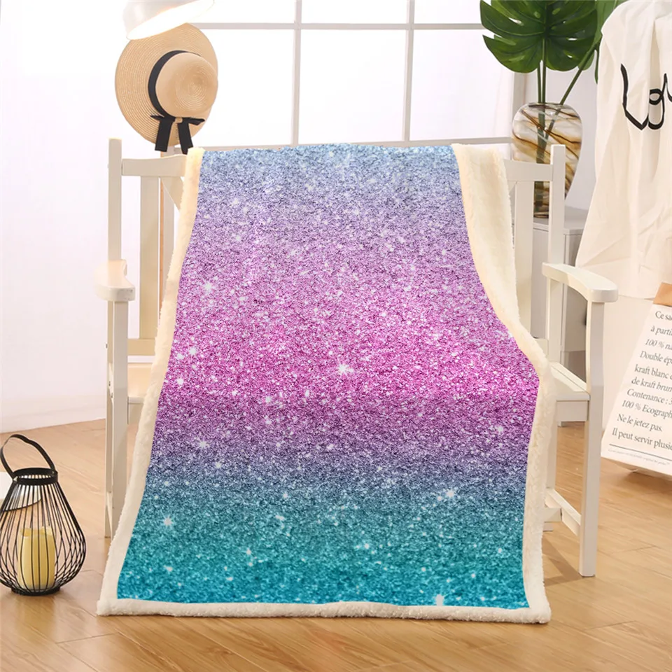 

BlessLiving Colorful Glitter Blanket Girly Chic Blue Pink Pastel Colors Sherpa Flannel Fleece Blanket Trendy Bed Couch manta