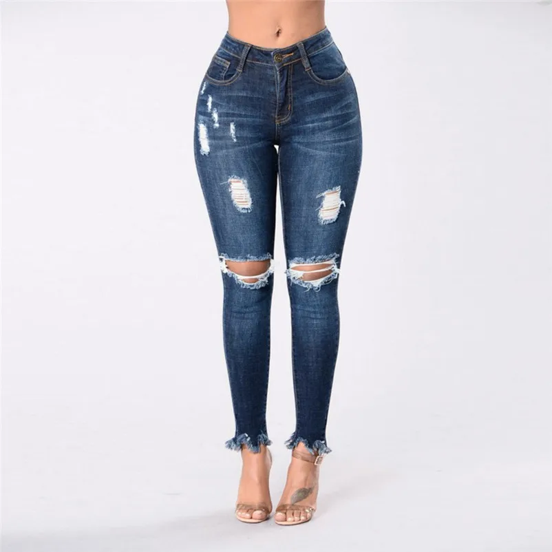 Fashion short jeans woman 2018 Jeans Denim Hole Female Mid Waist Stretch Slim Sexy Pencil mujer robe femme Pants O22#N (7)