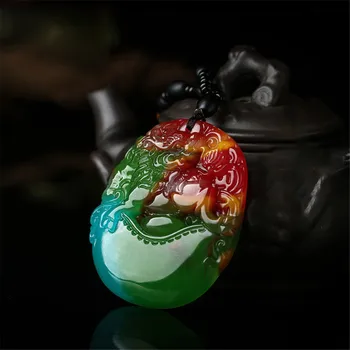 

Fashion Natural Gobi Golden Silk Stone Seven-coloured Hand Carved Kylin Presents Treasure Pendant Necklaces for Male or Female
