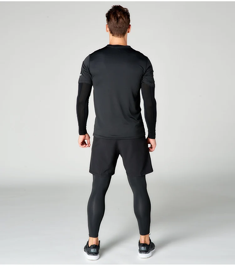 4 шт Мужская одежда для фитнеса мужские наборы Майки костюм быстро сухой компрессионные колготки