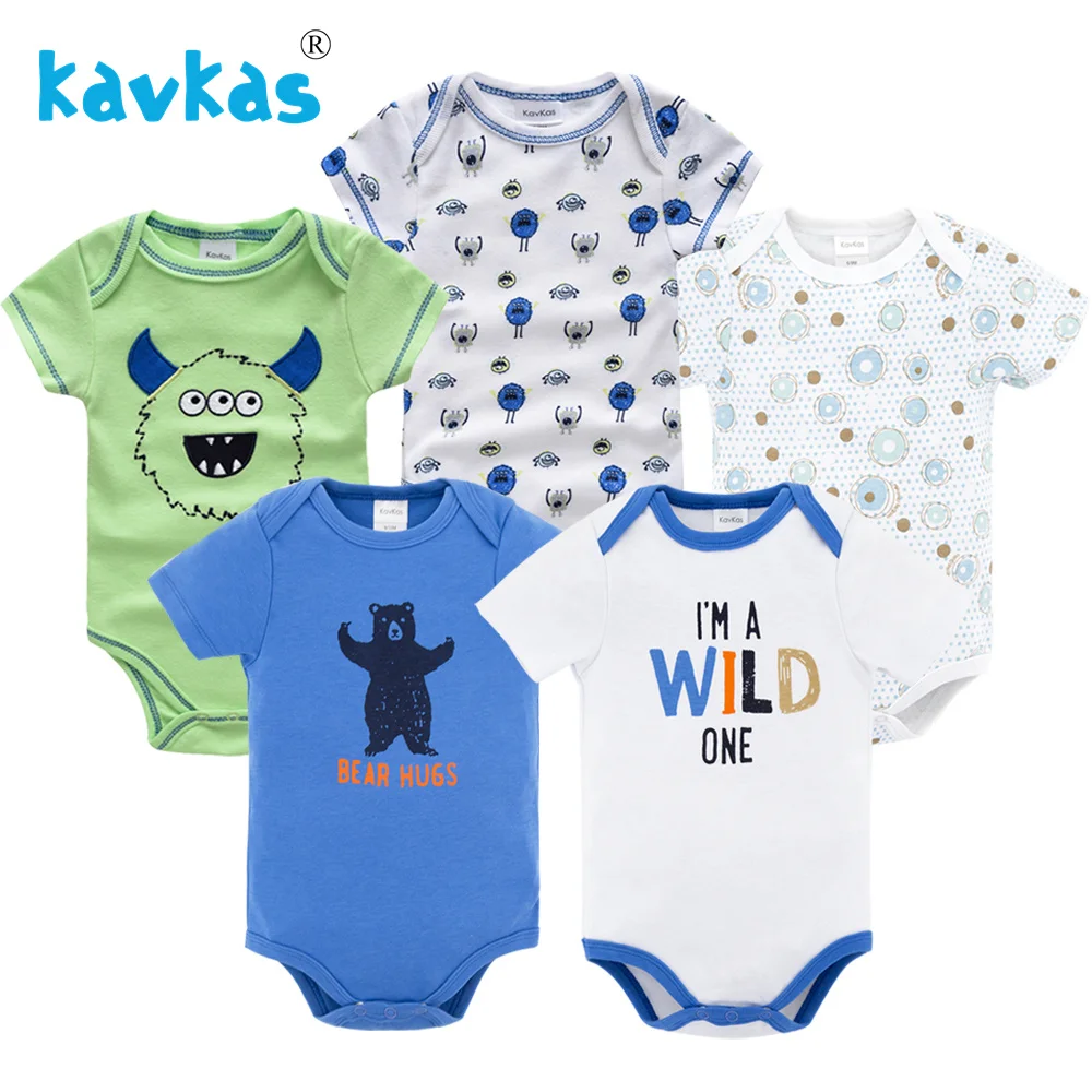 

Kavkas Baby Bodysuits Cotton Infant Jumpsuit Short Sleeve Newborn Baby Clothing 5pcs/lot Summer Baby Girls Boys Clothes Roupa de