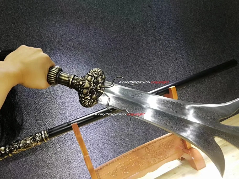 Премиум Дамасская сталь три точки с двойным лезвием мечи для занятий ушу длинное китайское холодное оружие