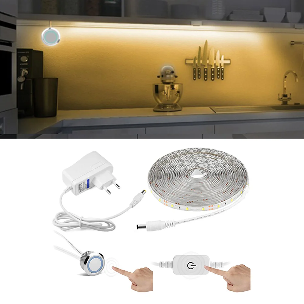 

Cabinet LED Light Touch Switch Sensor Light Strip Dimmable 220V To DC 12V LED Tape Kitchen Wall Bed Lamp Waterproof With EU Plug